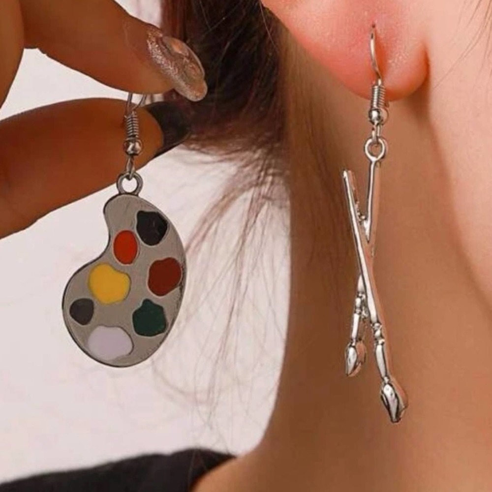 Palette and Paintbrush Mismatched Drop Earrings BRAND NEW - Picture 2 of 5